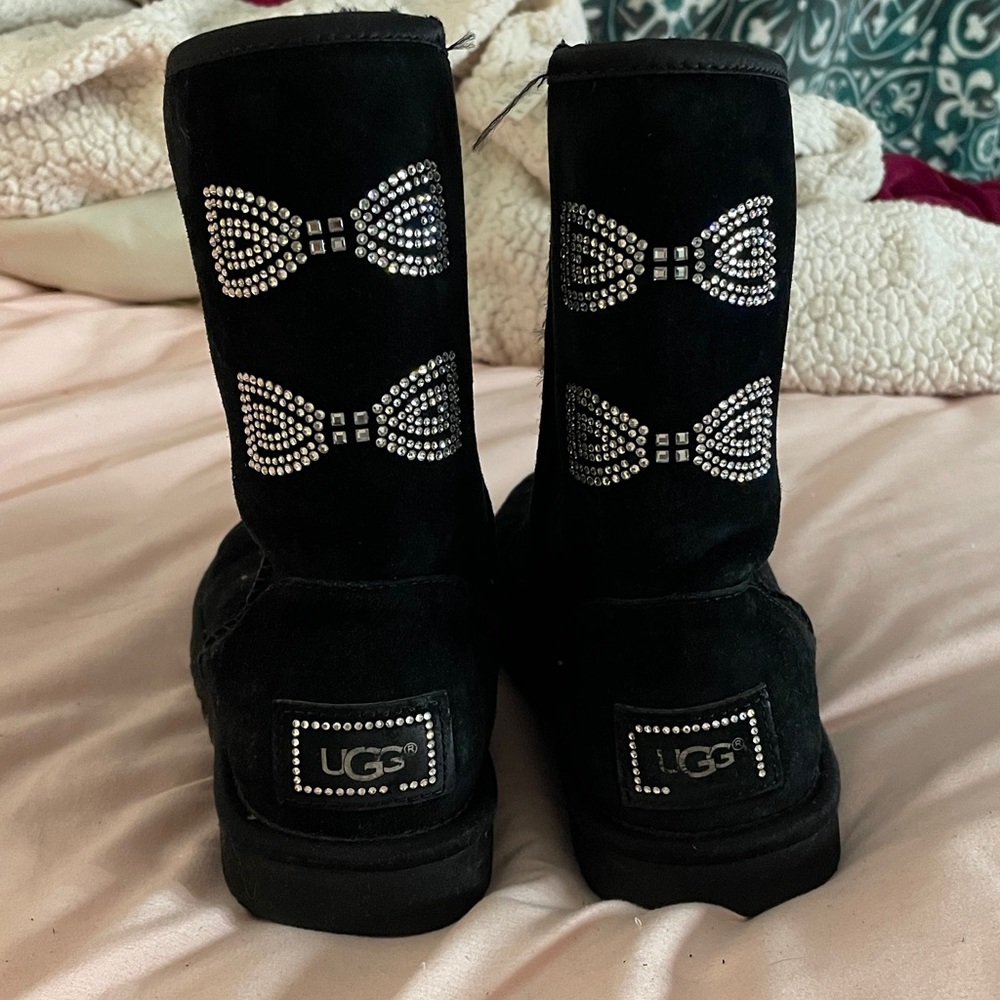UGG Black Boots with Sparkling Bow Accents